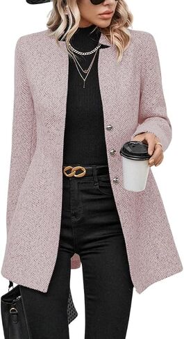yoeasy Women's Stand Collar Single Breasted Pea Coat Casual Wool Blend Mid Long Trench Coat Winter Jackets in Saudi Arabia