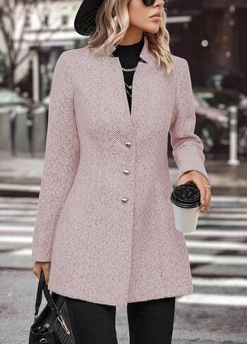 yoeasy Women's Stand Collar Single Breasted Pea Coat Casual Wool Blend Mid Long Trench Coat Winter Jackets in Saudi Arabia