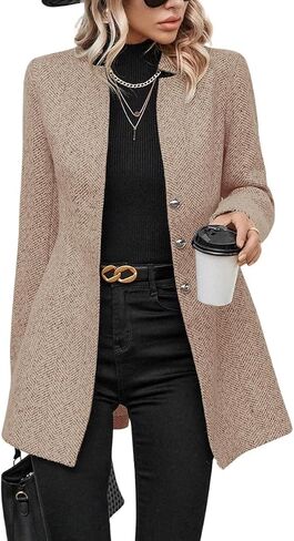 yoeasy Women's Stand Collar Single Breasted Pea Coat Casual Wool Blend Mid Long Trench Coat Winter Jackets in Saudi Arabia