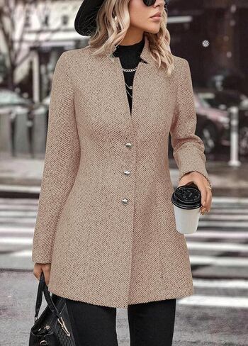 yoeasy Women's Stand Collar Single Breasted Pea Coat Casual Wool Blend Mid Long Trench Coat Winter Jackets in Saudi Arabia