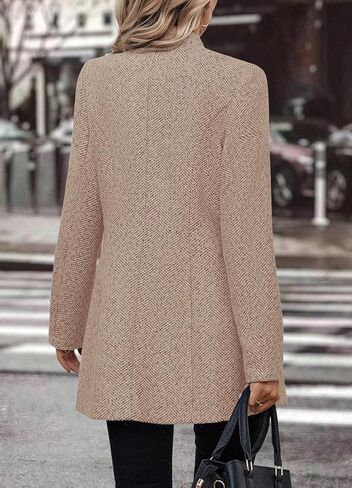 yoeasy Women's Stand Collar Single Breasted Pea Coat Casual Wool Blend Mid Long Trench Coat Winter Jackets in Saudi Arabia