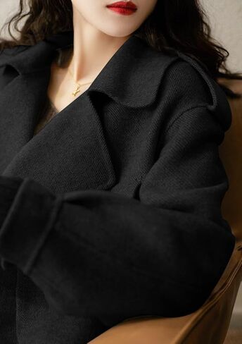 utcoco Women Cropped Wool Coats Notched Lapel Pea Coat Open Front Trench Overcoat Jackets with Pockets in Saudi Arabia