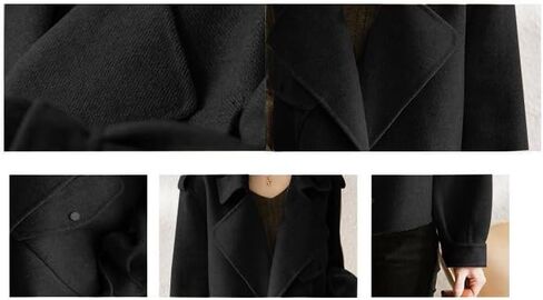 utcoco Women Cropped Wool Coats Notched Lapel Pea Coat Open Front Trench Overcoat Jackets with Pockets in Saudi Arabia