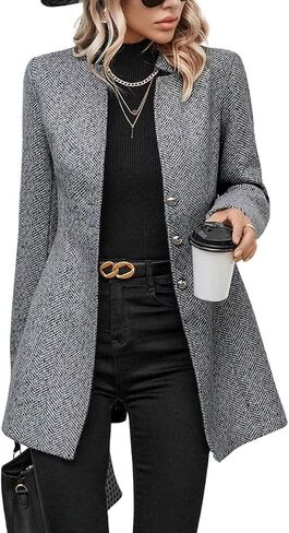 yoeasy Women's Stand Collar Single Breasted Pea Coat Casual Wool Blend Mid Long Trench Coat Winter Jackets in Saudi Arabia