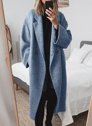 yoeasy Women's Winter Notch Lapel Double Breasted Pea Coat Wool Blend Long Sleeve Casual Long Trench Coat in Saudi Arabia