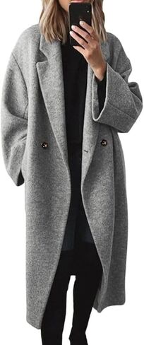 yoeasy Women's Winter Notch Lapel Double Breasted Pea Coat Wool Blend Long Sleeve Casual Long Trench Coat in Saudi Arabia