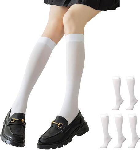 5 Pack Girls Knee High Socks Kids School Uniform Sheer Stockings Dress Long Socks for 7-18 Years Girls in Saudi Arabia