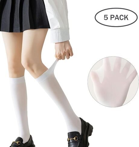 5 Pack Girls Knee High Socks Kids School Uniform Sheer Stockings Dress Long Socks for 7-18 Years Girls in Saudi Arabia