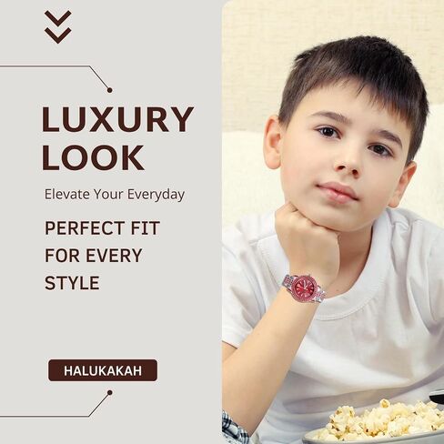 Halukakah Green/Blue/Red Diamonds Watch Iced Out for Boy Teens Kids - 18K Real Gold/Platinum Plated,Round Dial,Japanese Quartz - 7.7" Length - Optional with Cuban Link Chain - for Birthday,Parties in Saudi Arabia