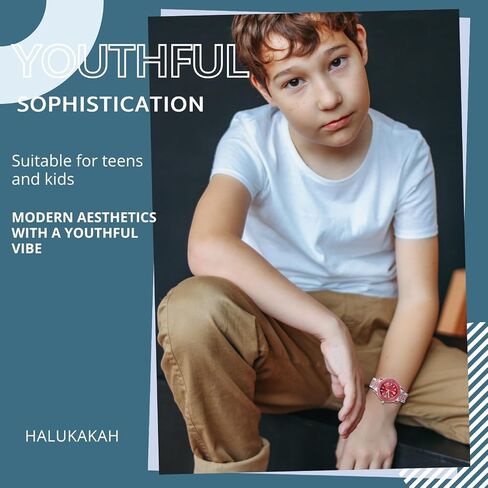 Halukakah Green/Blue/Red Diamonds Watch Iced Out for Boy Teens Kids - 18K Real Gold/Platinum Plated,Round Dial,Japanese Quartz - 7.7" Length - Optional with Cuban Link Chain - for Birthday,Parties in Saudi Arabia
