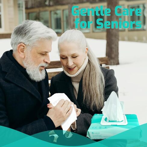 مناديل مبللة من صن كيس تراست بلس للبالغين، مناديل تنظيف الجسم سميكة للغاية 8 × 12 بوصة مع خلاصة الصبار لسلس البول والتنظيف لدى كبار السن، 50 قطعة in Kuwait