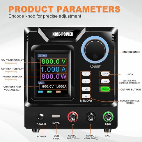 NICE-POWER DC Power Supply Variable, 0-400V 0-1A High Voltage Bench Power Supply with Memory Storage and Encoder Knob, Adjustable Regulated DC Power Supply with Output Switch, Lock Button,PC Software in Kuwait