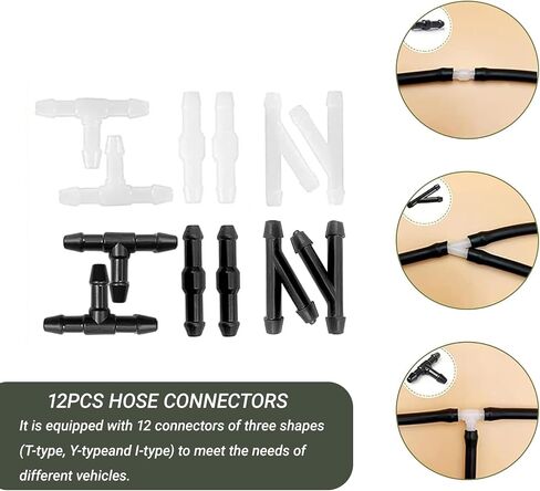 Windshield Washer Hose Kit, 4 Meter Washer Fluid Hose with 12 Pcs Connectors, Connect Car Water Pump and Nozzles, Compatible with Most Vehicle Windshield Nozzle Installation in Saudi Arabia