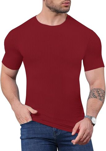 YKR Men's Muscle Shirt Workout Gym Shirts Crewneck Short Sleeve Slim Fit T Shirt in Saudi Arabia