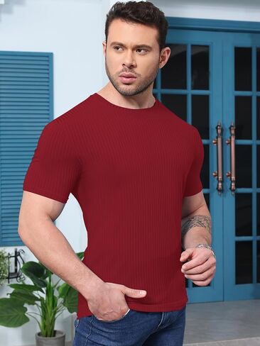 YKR Men's Muscle Shirt Workout Gym Shirts Crewneck Short Sleeve Slim Fit T Shirt in Saudi Arabia