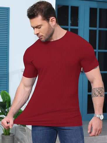 YKR Men's Muscle Shirt Workout Gym Shirts Crewneck Short Sleeve Slim Fit T Shirt in Saudi Arabia