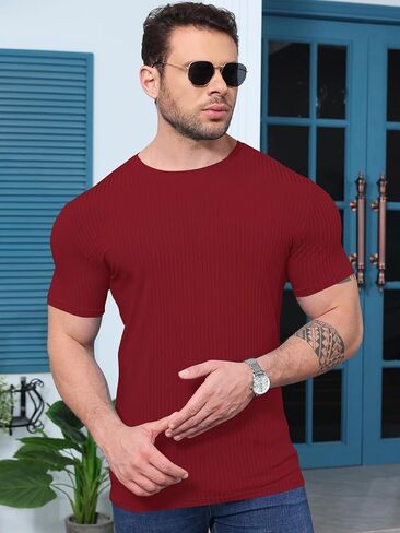 YKR Men's Muscle Shirt Workout Gym Shirts Crewneck Short Sleeve Slim Fit T Shirt in Saudi Arabia