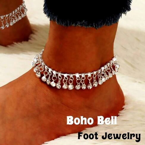 Bounzhi Boho Bell الهندي خلخال أساور الذهب حجر الراين شرابة القدم الخلخال سلسلة الشاطئ الصيف مجوهرات للقدم للنساء in Kuwait