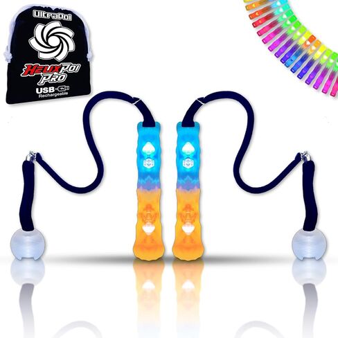 مجموعة UltraPoi HelixPoi Pro - Helix Poi Pro مع مقابض LED UltraKnob Pro - أكثر من 40 نمطًا ونمطًا من الألوان - مصابيح Poi LED قابلة لإعادة الشحن عبر USB مع حافظات متينة ناعمة ومقاود قابلة للتعديل - لعبة دوارة لفنون التدفق in Kuwait