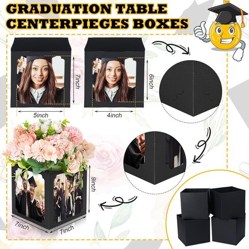 Spiareal 6 Pcs Graduation Table Centerpieces Box 6/7 Inch Picture Centerpieces for Table Photo Props Box Frame Congrats Grad Decorations for Graduation Wedding(Black) in Saudi Arabia