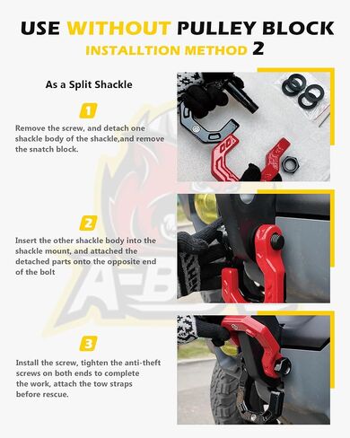 D-Ring Split Shackle مع كتلة البكرة ، وسحب Winch Snatch Block و 3/4 "SPLICE Shackle 2in1 ، 57320 رطل (26T) قوة كسر ، للتعافي ، Blackred in Kuwait