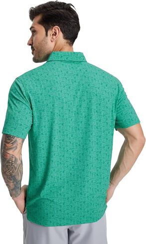 M MAELREG Golf Shirts for Men Print Performance Moisture Wicking Dry Fit Heather Stripe Collared Mens Polo Shirt Short Sleeve in Saudi Arabia