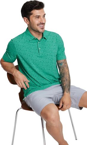 M MAELREG Golf Shirts for Men Print Performance Moisture Wicking Dry Fit Heather Stripe Collared Mens Polo Shirt Short Sleeve in Saudi Arabia