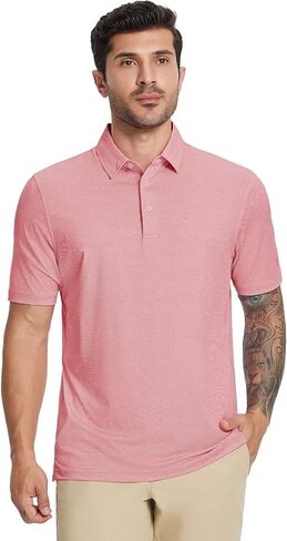 M MAELREG Golf Shirts for Men Print Performance Moisture Wicking Dry Fit Heather Stripe Collared Mens Polo Shirt Short Sleeve in Saudi Arabia