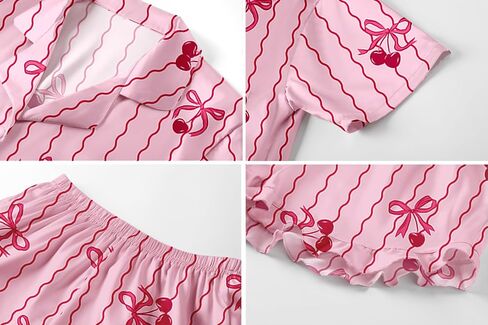 Umeyda Girls 3 Pieces Pajamas Sets Silk Satin Ruffle Sleepwear Short Sleeve Button-Down 3Pjs Nightwear, 5-14 Years in Saudi Arabia