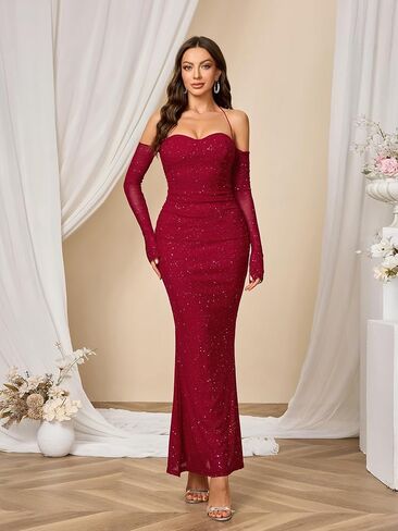Parthea Women’s Sexy Dress Sequin Sparkly Glitter Dress Off Shoulder Long Sleeve Cocktail Evening Party Elegant Mixi Dress in Saudi Arabia