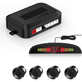 EKYLIN Car Auto Vehicle Reverse Backup Radar System with 4 Parking Sensors Distance Detection + LED Distance Display + Sound Warning (Black Color)
