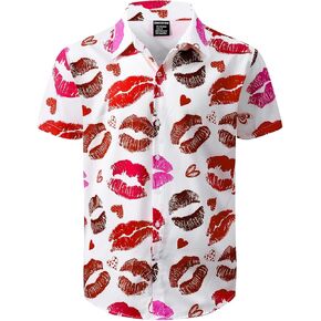 LINOCOUTON Men's Valentines/Pride Day Short Sleeve Button Down Shirts