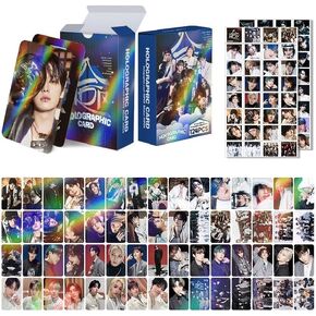 124pcs Stray Kids Kids Laser Photocards ، Stray Kids Hop Giant Ate Ate Ate Laser Photocard Skz Merch Lomo Card for Stay Gift (60pcs photocards+64pcs stickers-black)