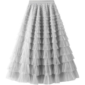 تنانير Flygo Tulle للفتيات Tutu Long Tutu Skirt A Line Line-Tiled Tiered Mesh Maxi Skirt Petticoat 5-14 Years