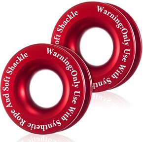 2 Pcs Winch Snatch Recovery Ring 66, 000 Lbs Compatible for SUV UTV ATV Off-Road Vehicle and Truck Pulley Towing Ring for Synthetic Rope and Soft Shackle - Red