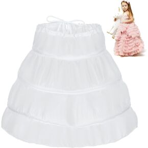 Petticoat Skirt for Girls Under Dress - 3 Hoops White Crinoline Full Slip Hoop Skirt for Any Occasions
