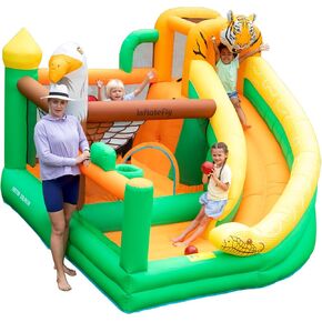 Bounce House with Slide for Kids, Inflatable Bouncy Castle with Blower, Basketball Hoop and Toss Game for Parties