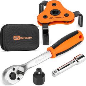 Oil Filter Wrench Set, 8 Piece Adjustable Oil Filter Pliers 2-3/4" to 5-1/4", 9" & 12" Universal Oil Filter Removal Tool with 1/2" to 3/8" Adapter, Organized in Storage Case (8-Piece Set)