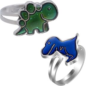 2 Pcs Dinosaurs Color Change Ring Adjustable Size Mood Rings for Womens Girls Boys