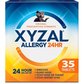 XYZAL 24 ساعة طب الحساسية ، قوة وصفة طبية أصلية مضادة للهيستامين ، ليفوسيتيريزين أقراص ثنائي هيدروكلوريد ، 5 ملغ ، 35 العد