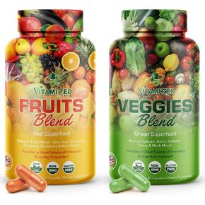 Fruits and Vegetables Supplements With BioPerine, Contains 38 Fruits & Vegetables Super Food Powder Supplements Formula For Overall Health & Nature Energy Boost for Adults Men & Women - Made in USA