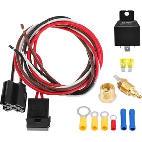 Electric Fan Relay Kit, 40 AMP Cooling Fan Relay Thermostat Kit Temperature Sensor Switch 185 On 175 Off, 12V Automotive Relays Switch Wiring Kits for Radiator Electric Fans