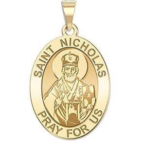 PicturesOnGold.com Saint Nicholas Oval Religious Medal - 1/2 X 2/3 Inch Size of Dime, Solid 14K Yellow Gold