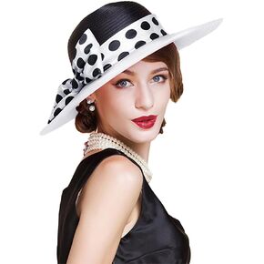 نساء على نطاق واسع روز قبعة بلايك كينتاكي لحفل الزفاف قبعة BIG BOWKNOT POLKA DOTS Fedora Hats