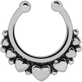 Oxidized Multi Hearts Design 14 Gauge (1.6MM) 316L Surgical Steel Non Piercing Fake Clip on Septum Ring - Nose Septum Ring