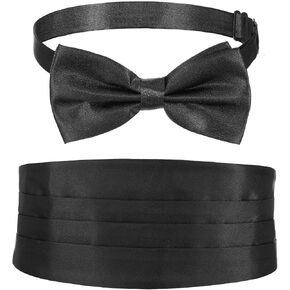 2 Pieces Bow Tie and Cumberbund Set for Men, Men's Satin Cummerbund Pre-Tie Bow Tie Set Classic Formal Tuxedo Bowties for Wedding Party