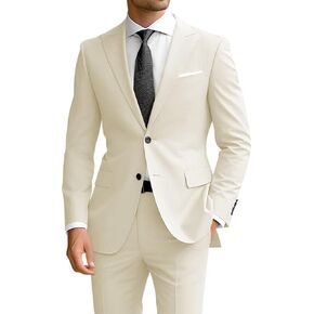 Wangyue Men's 2 Piece Suit Slim Fit Suits for Men Two Button Blazer Formal Business Jacket Suit for Wedding Prom Dinner
