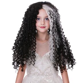 Long Brown Wigs for Kids Girls Dark Brown Curly Wavy Wigs Child Costume Wig with Flower Halloween Wig