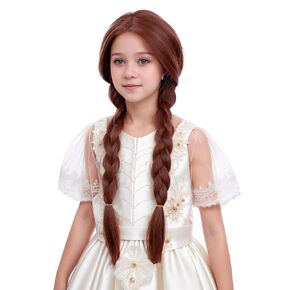 Child Orange Two Braided Ponytails Wig Ginger Orange Two Pigtails Wig for Kids Girls Cosplay Heat Resistant Synthetic Hair with Cap
