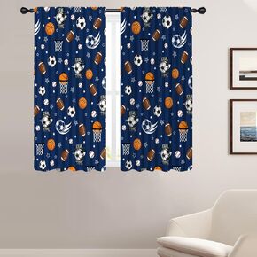 Coxila Kids Boys Window Curtains for Bedroom 42 x 63 Inch Rod Pocket Baseball Basketball Sports Football Soccer Teen Cartoon Ball Gaming Gamer Home Living Room Treatment Set of 2 Curtain Panels Drapes